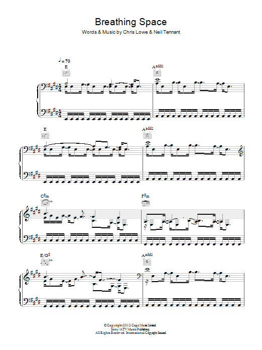 Download Pet Shop Boys Breathing Space Sheet Music and learn how to play Piano, Vocal & Guitar (Right-Hand Melody) PDF digital score in minutes