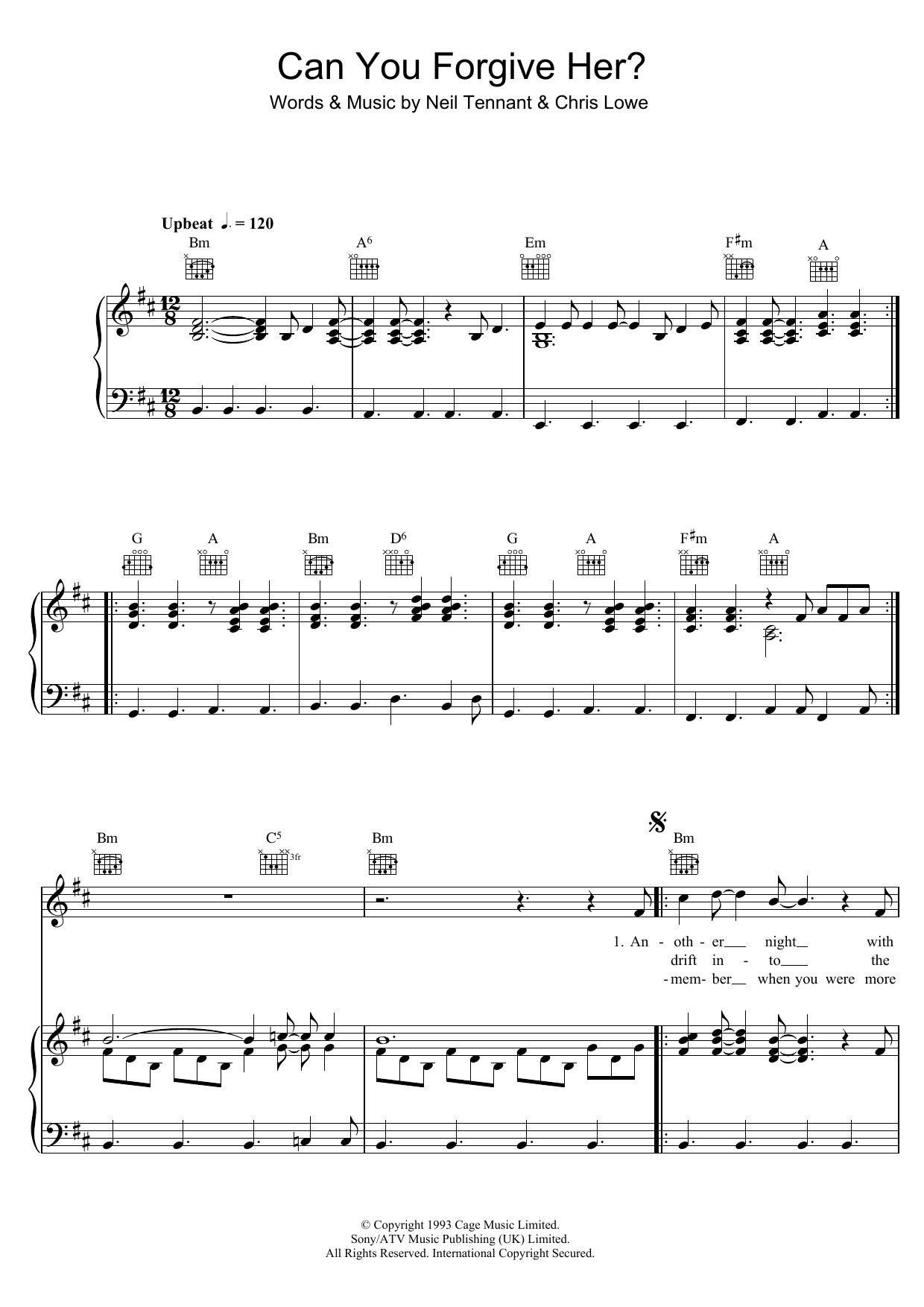 Download Pet Shop Boys Can You Forgive Her? Sheet Music and learn how to play Piano, Vocal & Guitar (Right-Hand Melody) PDF digital score in minutes