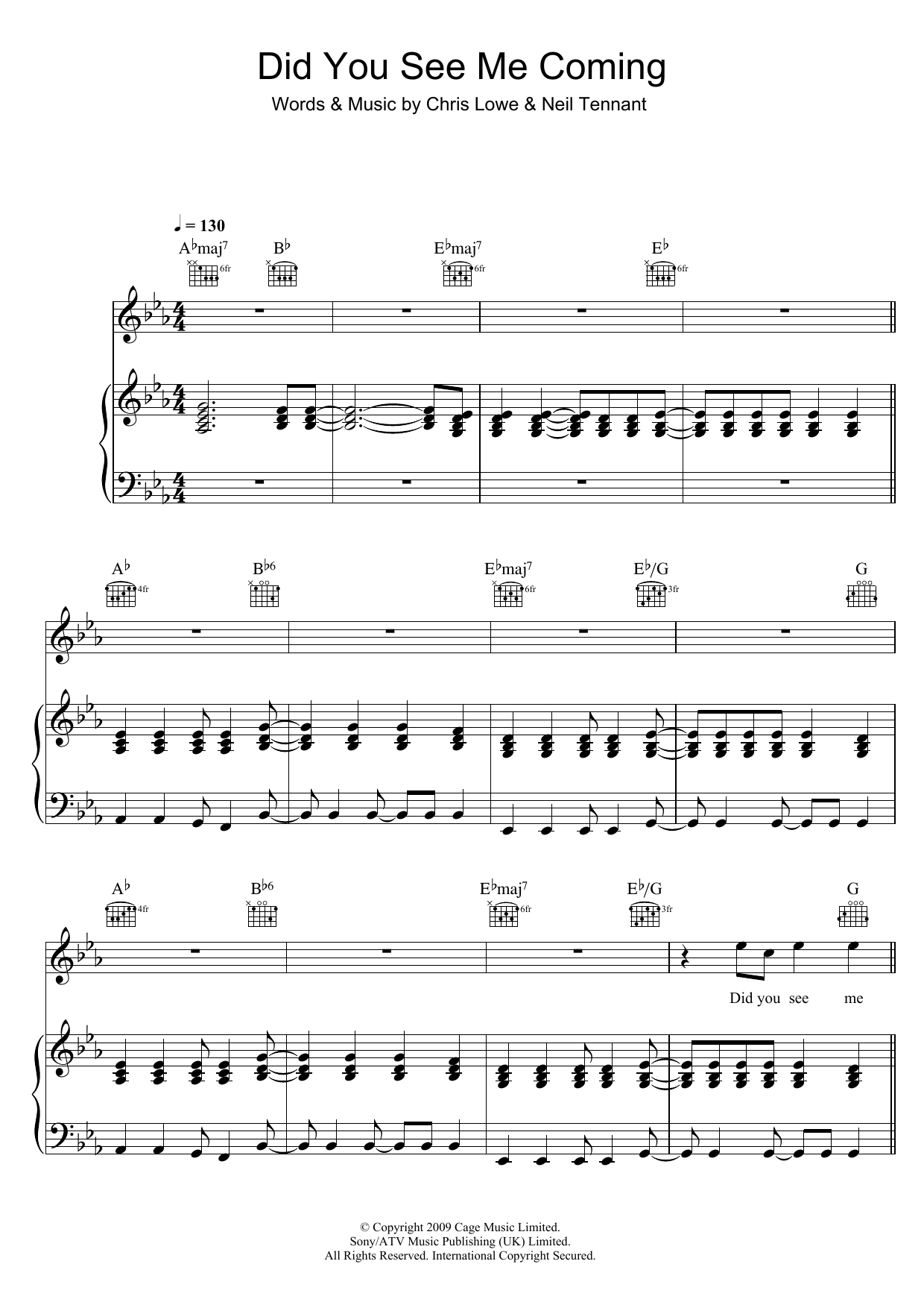 Download Pet Shop Boys Did You See Me Coming Sheet Music and learn how to play Piano, Vocal & Guitar PDF digital score in minutes
