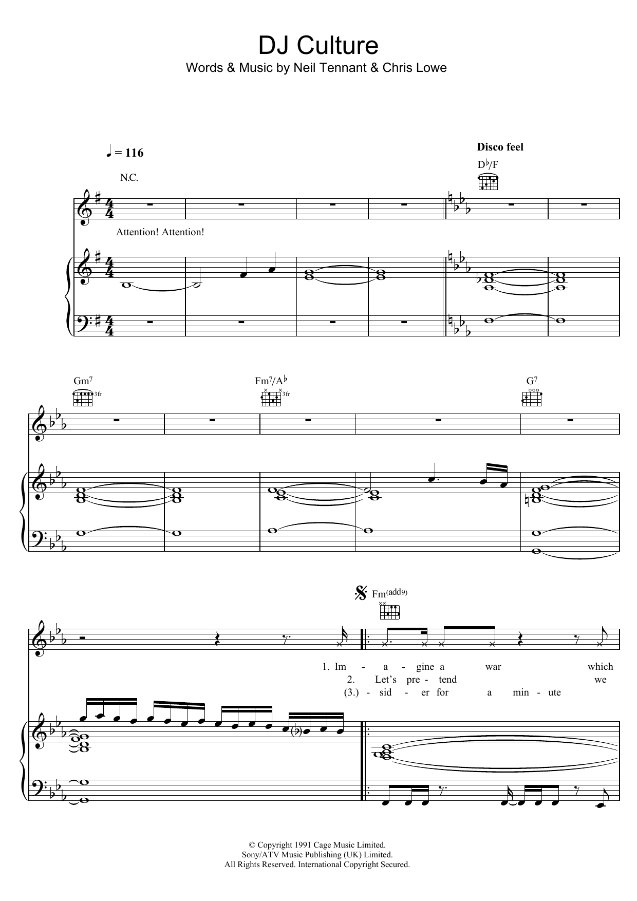 Download Pet Shop Boys DJ Culture Sheet Music and learn how to play Piano, Vocal & Guitar (Right-Hand Melody) PDF digital score in minutes