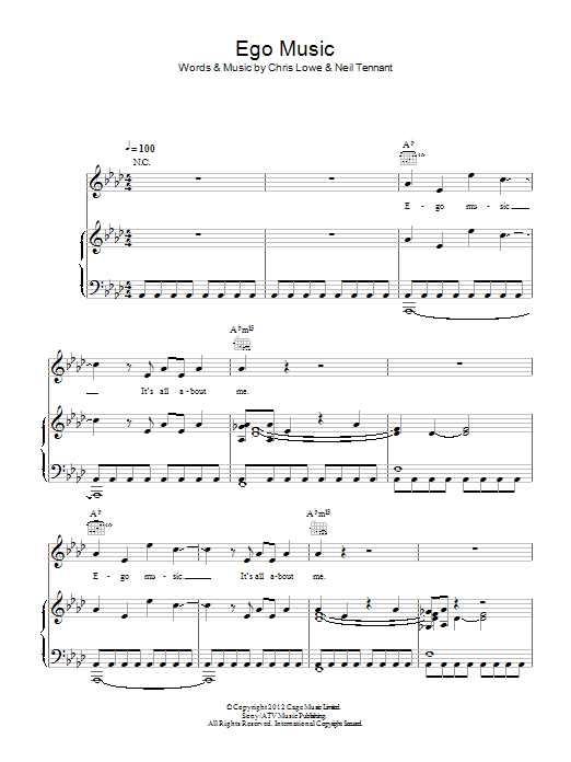 Download Pet Shop Boys Ego Music Sheet Music and learn how to play Piano, Vocal & Guitar (Right-Hand Melody) PDF digital score in minutes