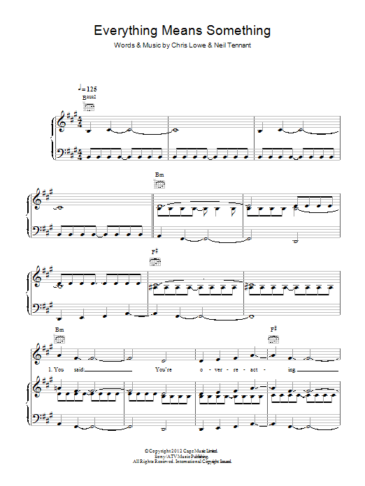 Download Pet Shop Boys Everything Means Something Sheet Music and learn how to play Piano, Vocal & Guitar (Right-Hand Melody) PDF digital score in minutes