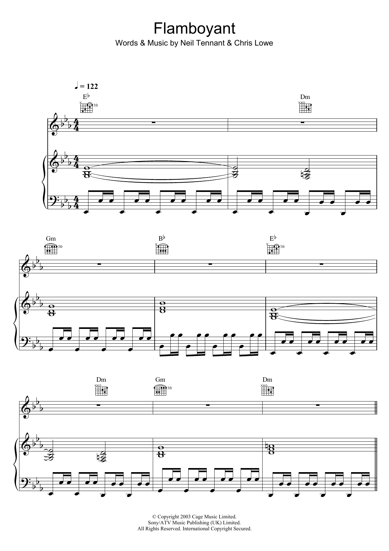 Download Pet Shop Boys Flamboyant Sheet Music and learn how to play Piano, Vocal & Guitar (Right-Hand Melody) PDF digital score in minutes