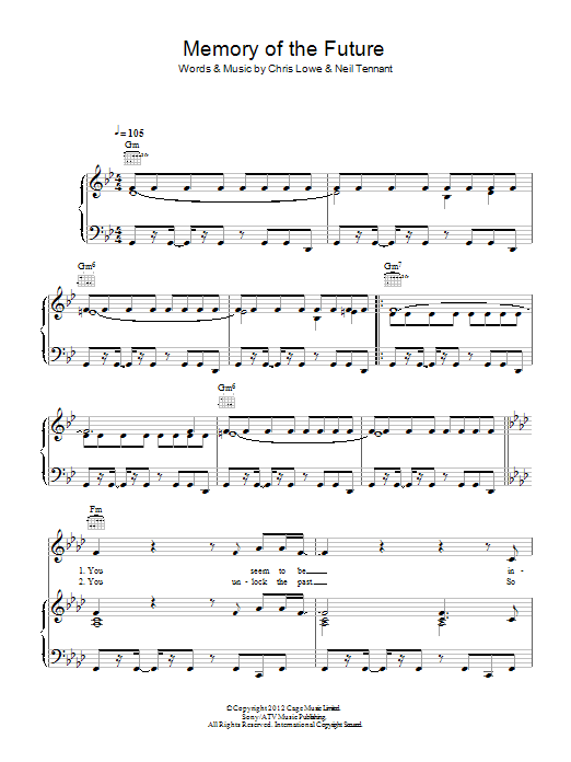 Download Pet Shop Boys Memory Of The Future Sheet Music and learn how to play Piano, Vocal & Guitar (Right-Hand Melody) PDF digital score in minutes