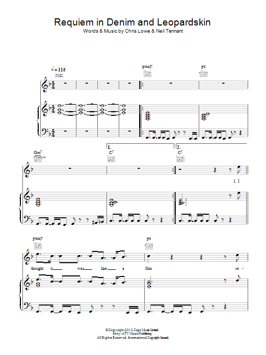 Download Pet Shop Boys Requiem In Denim And Leopardskin Sheet Music and learn how to play Piano, Vocal & Guitar (Right-Hand Melody) PDF digital score in minutes