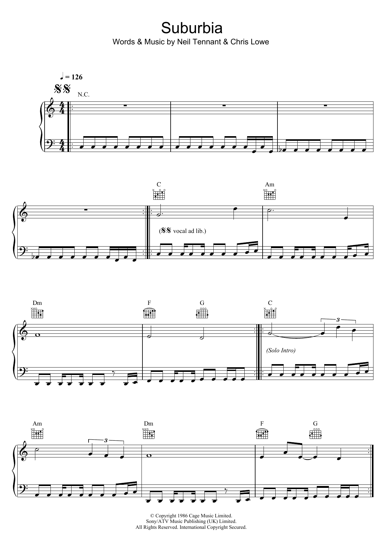 Download Pet Shop Boys Suburbia Sheet Music and learn how to play Piano, Vocal & Guitar PDF digital score in minutes