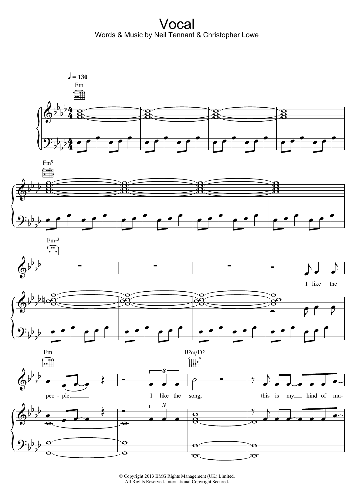 Download Pet Shop Boys Vocal Sheet Music and learn how to play Piano, Vocal & Guitar (Right-Hand Melody) PDF digital score in minutes