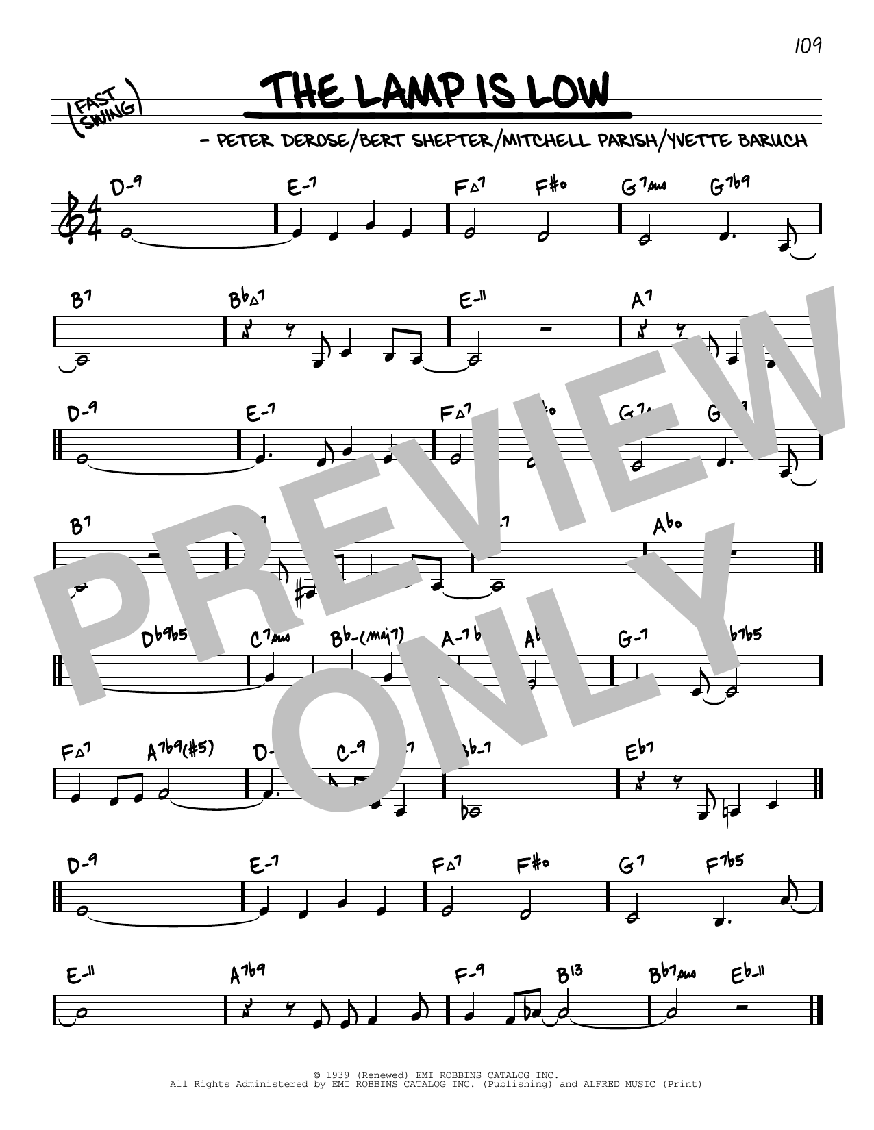 Download Pete DeRose The Lamp Is Low (arr. David Hazeltine) Sheet Music and learn how to play Real Book – Enhanced Chords PDF digital score in minutes