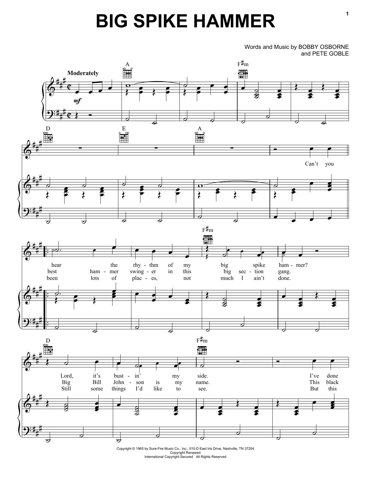 Download Pete Goble Big Spike Hammer Sheet Music and learn how to play Real Book – Melody, Lyrics & Chords PDF digital score in minutes