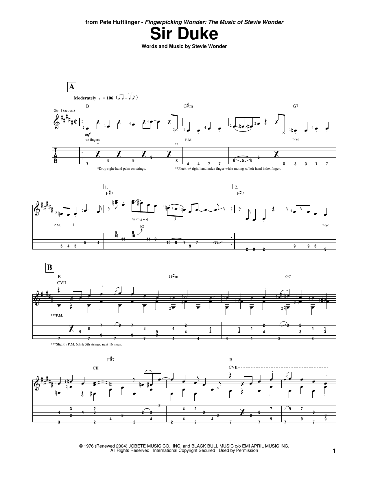Download Pete Huttlinger Sir Duke Sheet Music and learn how to play Guitar Tab PDF digital score in minutes