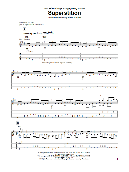 Download Pete Huttlinger Superstition Sheet Music and learn how to play Guitar Tab PDF digital score in minutes