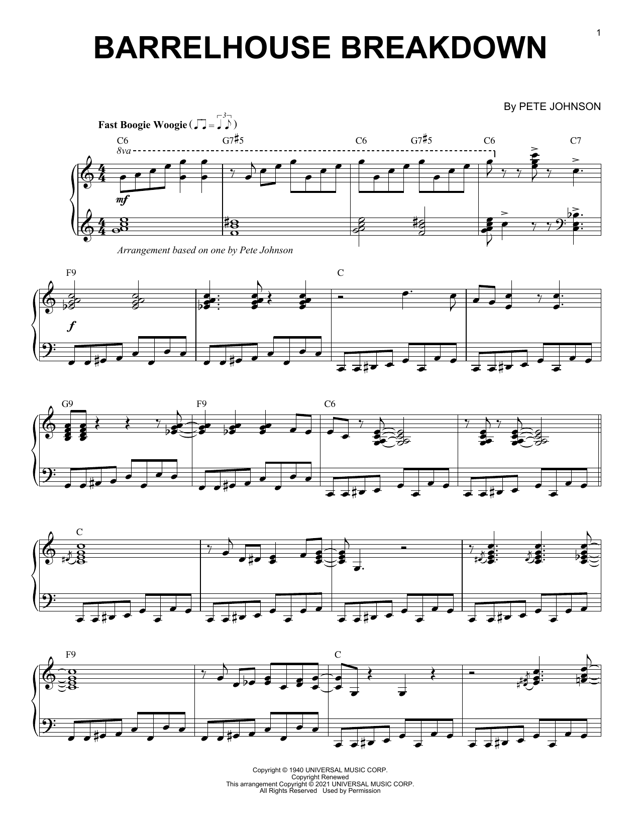 Download Pete Johnson Barrelhouse Breakdown (arr. Brent Edstrom) Sheet Music and learn how to play Piano Solo PDF digital score in minutes