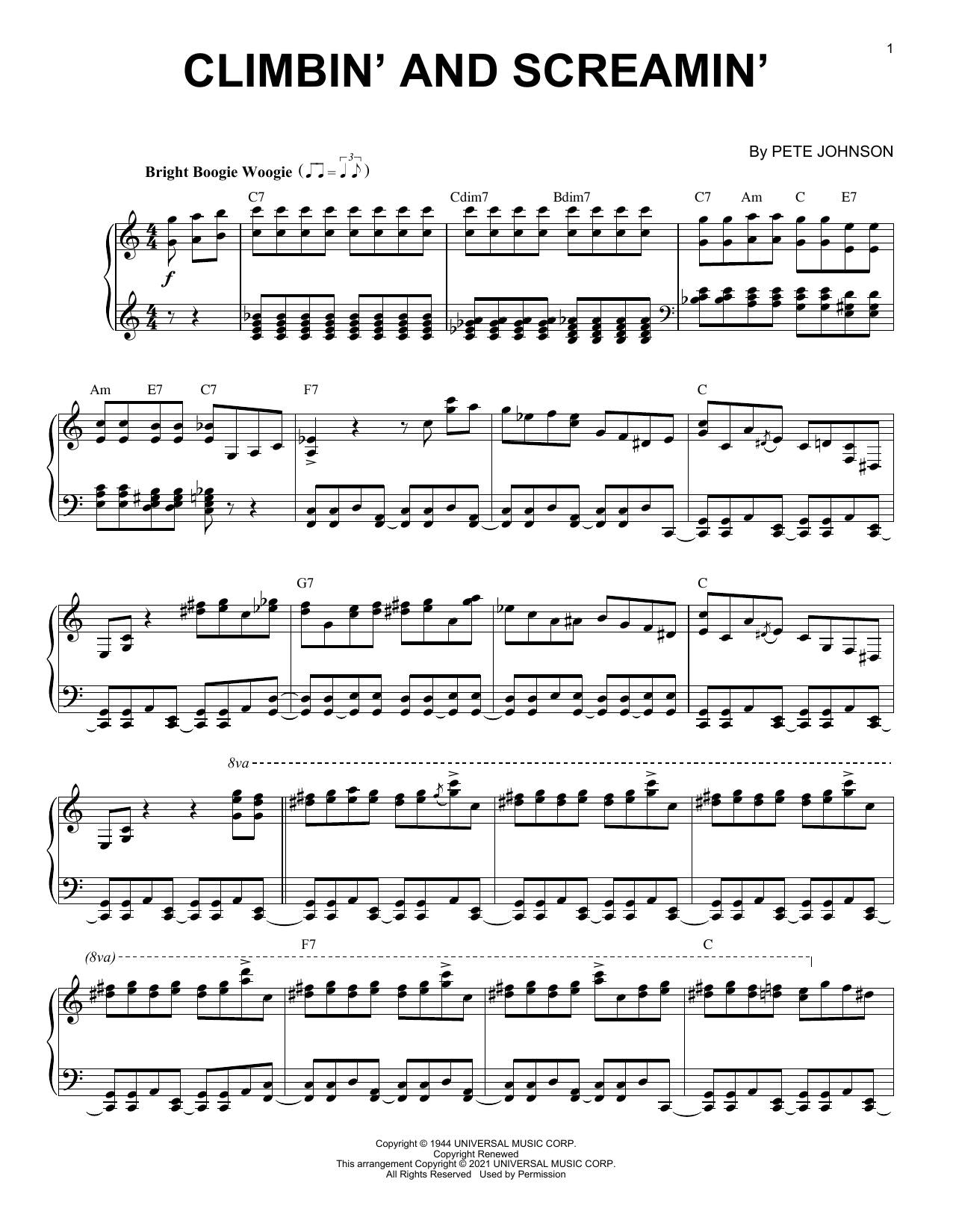 Download Pete Johnson Climbin' And Screamin' (arr. Brent Edstrom) Sheet Music and learn how to play Piano Solo PDF digital score in minutes