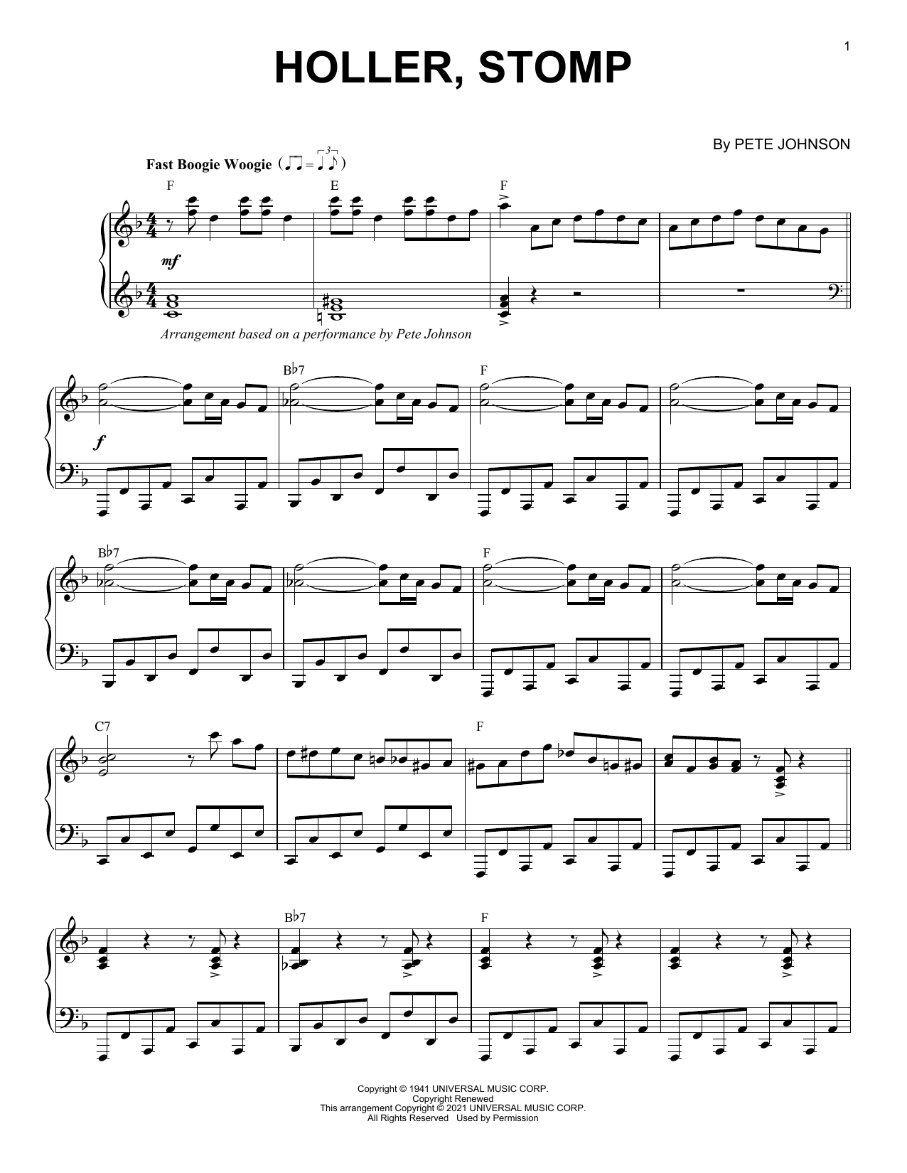 Download Pete Johnson Holler, Stomp (arr. Brent Edstrom) Sheet Music and learn how to play Piano Solo PDF digital score in minutes