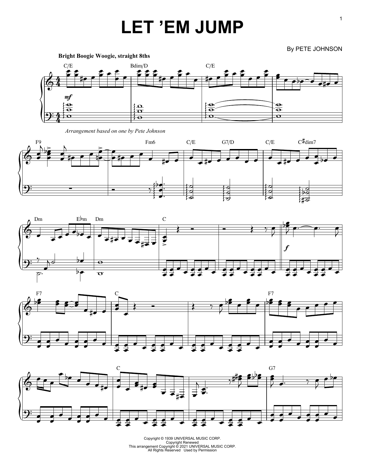 Download Pete Johnson Let 'Em Jump (arr. Brent Edstrom) Sheet Music and learn how to play Piano Solo PDF digital score in minutes