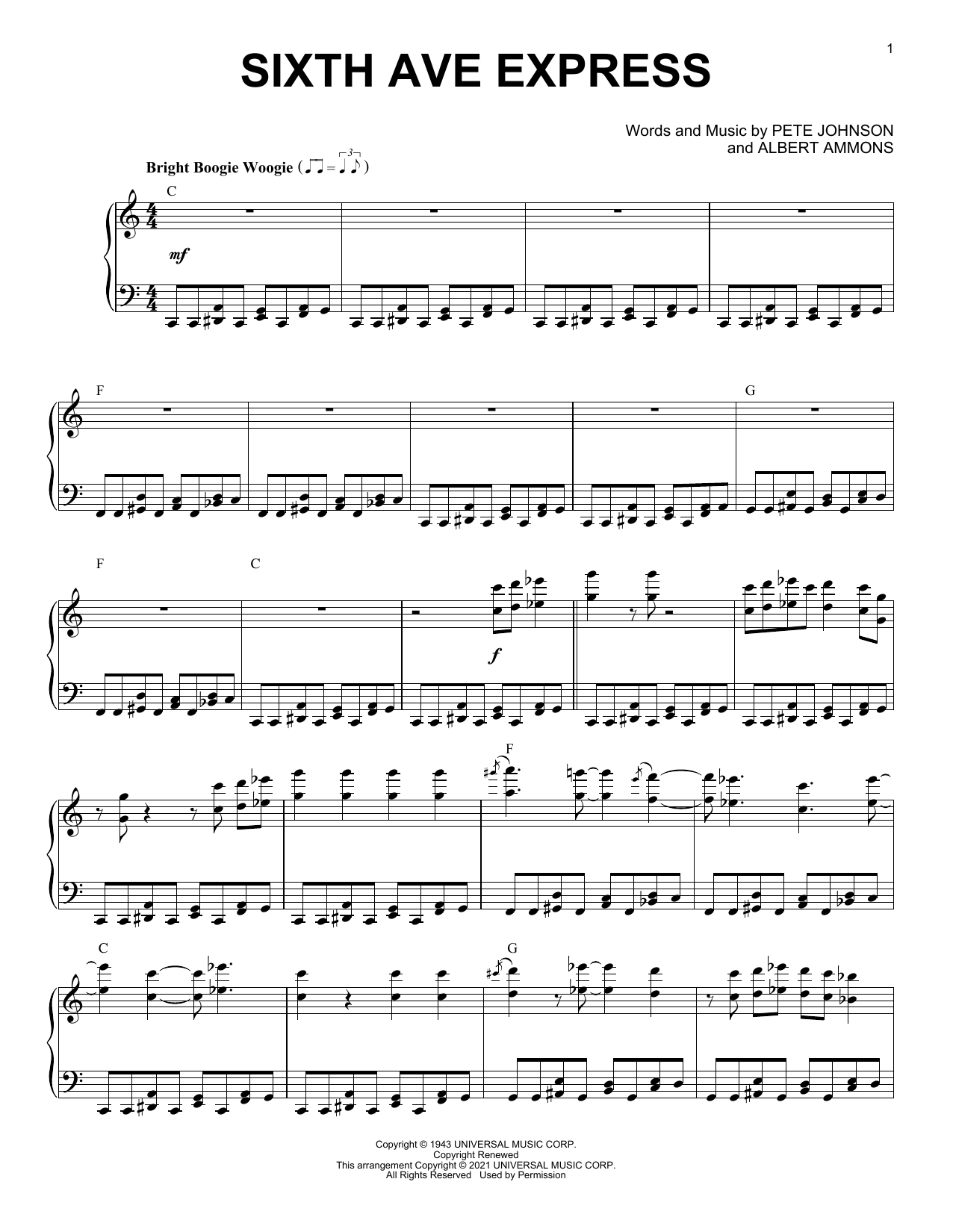 Download Pete Johnson Sixth Ave Express (arr. Brent Edstrom) Sheet Music and learn how to play Piano Solo PDF digital score in minutes