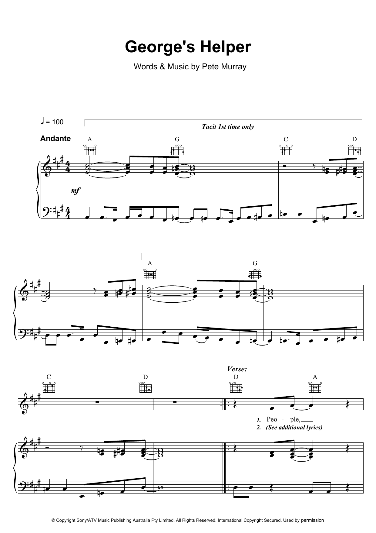 Download Pete Murray George's Helper Sheet Music and learn how to play Piano, Vocal & Guitar PDF digital score in minutes