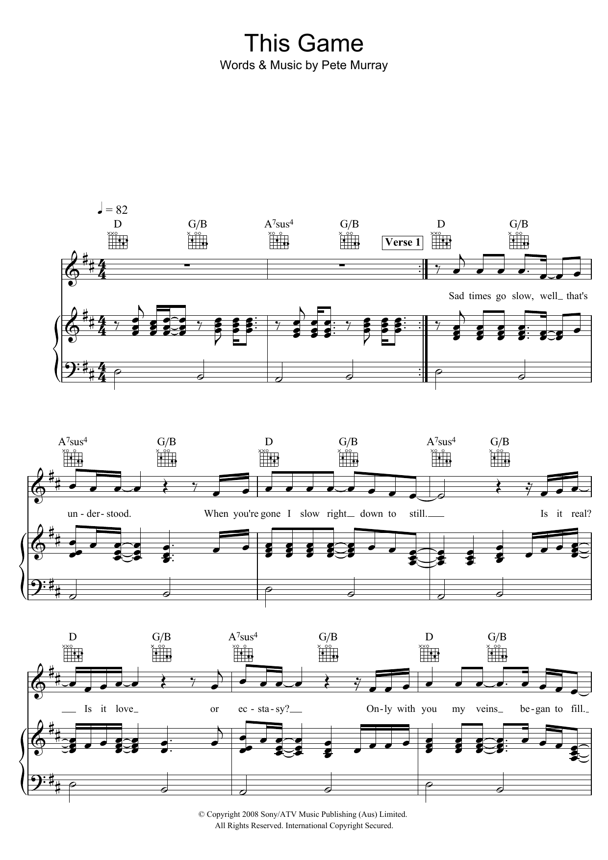 Download Pete Murray This Game Sheet Music and learn how to play Piano, Vocal & Guitar (Right-Hand Melody) PDF digital score in minutes
