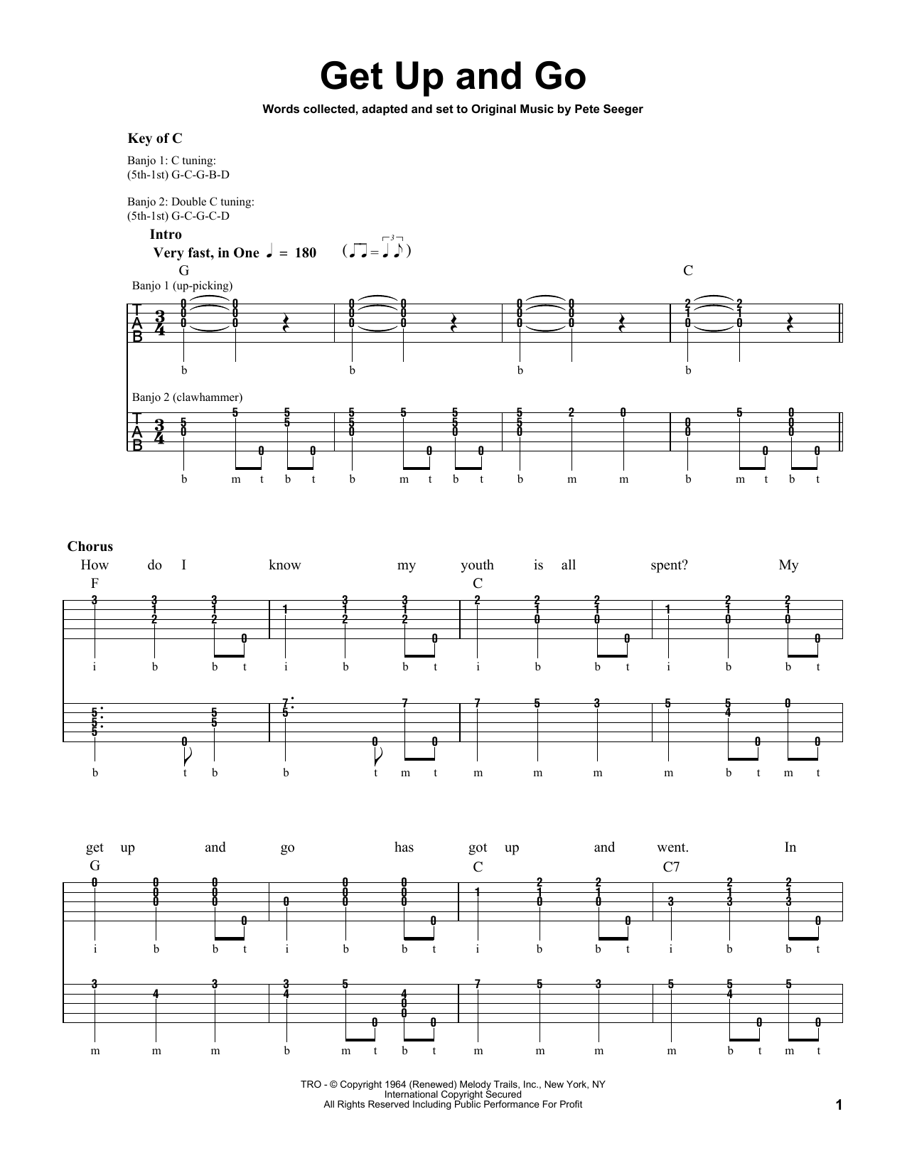 Download Pete Seeger Get Up And Go Sheet Music and learn how to play Banjo PDF digital score in minutes
