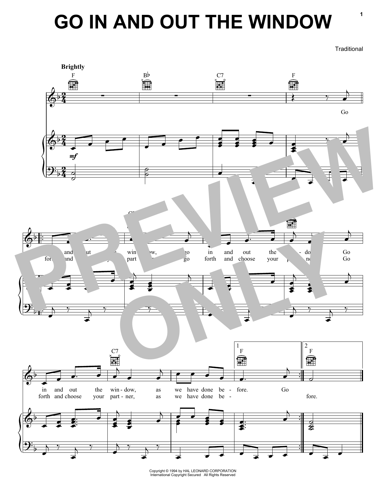 Download Pete Seeger Go In And Out The Window Sheet Music and learn how to play Piano, Vocal & Guitar Chords (Right-Hand Melody) PDF digital score in minutes