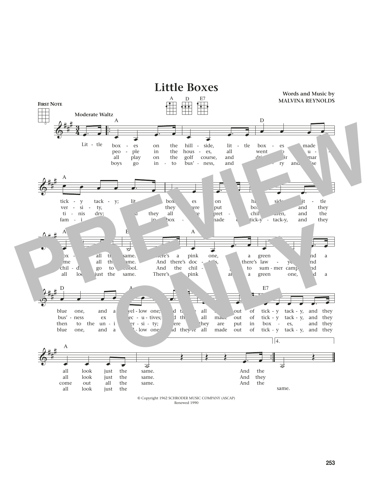 Download Pete Seeger Little Boxes (from The Daily Ukulele) (arr. Jim Beloff) Sheet Music and learn how to play Ukulele PDF digital score in minutes