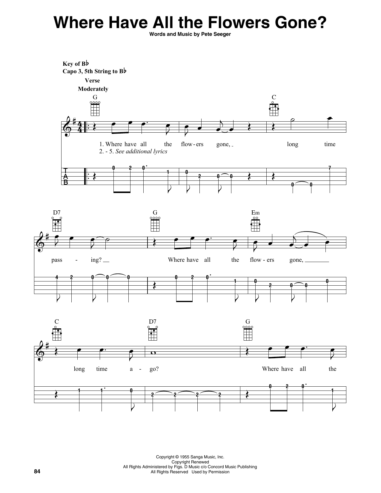 Download Pete Seeger Where Have All The Flowers Gone? (arr. Fred Sokolow) Sheet Music and learn how to play Banjo Tab PDF digital score in minutes