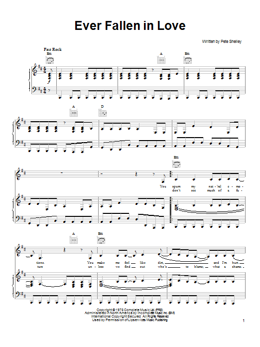 Download Pete Yorn Ever Fallen In Love Sheet Music and learn how to play Piano, Vocal & Guitar (Right-Hand Melody) PDF digital score in minutes
