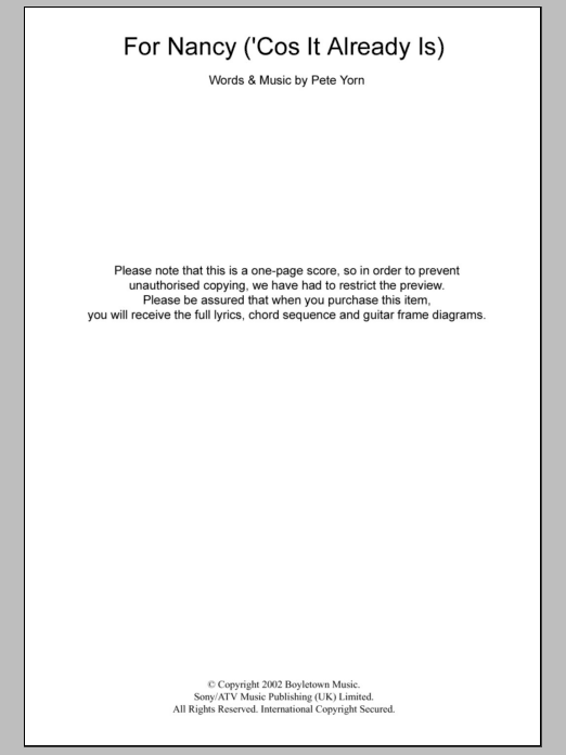 Download Pete Yorn For Nancy (‘Cos It Already Is) Sheet Music and learn how to play Lyrics & Chords PDF digital score in minutes