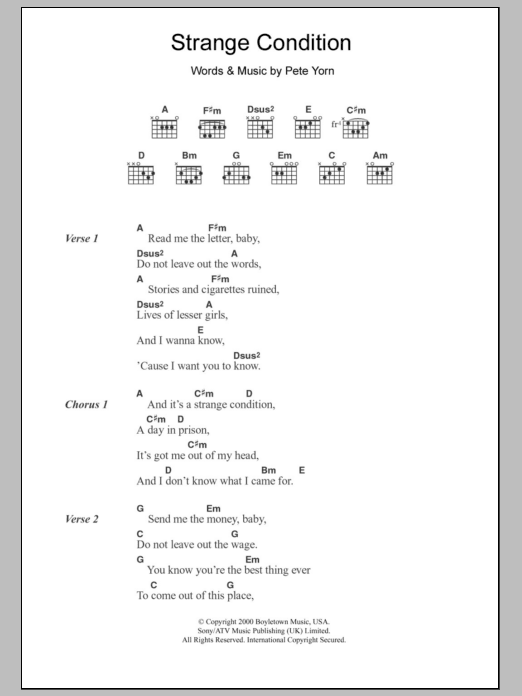 Download Pete Yorn Strange Condition Sheet Music and learn how to play Lyrics & Chords PDF digital score in minutes