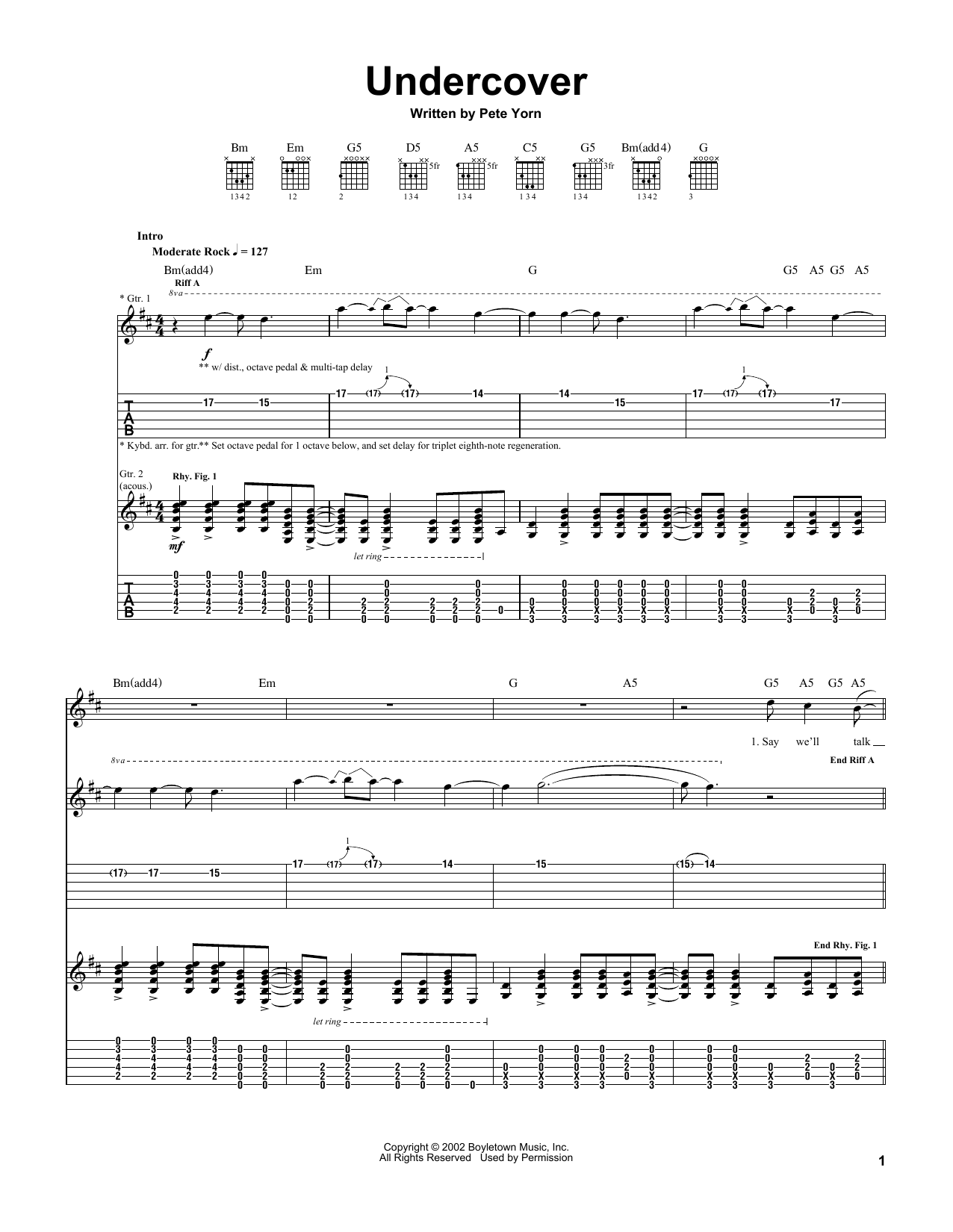 Download Pete Yorn Undercover Sheet Music and learn how to play Guitar Tab PDF digital score in minutes