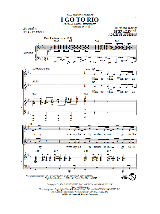 Download Ryan O'Connell I Go To Rio Sheet Music and learn how to play SATB PDF digital score in minutes
