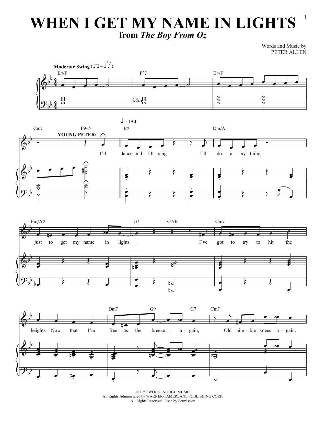 Download Peter Allen When I Get My Name In Lights Sheet Music and learn how to play Piano & Vocal PDF digital score in minutes