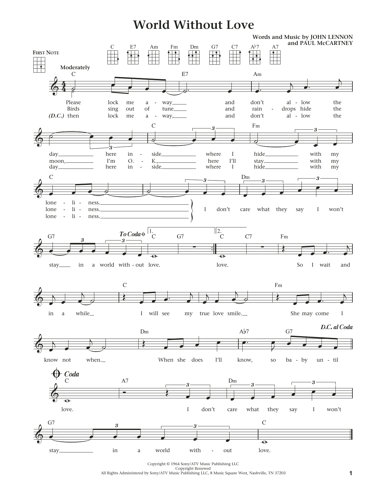 Download John Lennon World Without Love Sheet Music and learn how to play Ukulele PDF digital score in minutes
