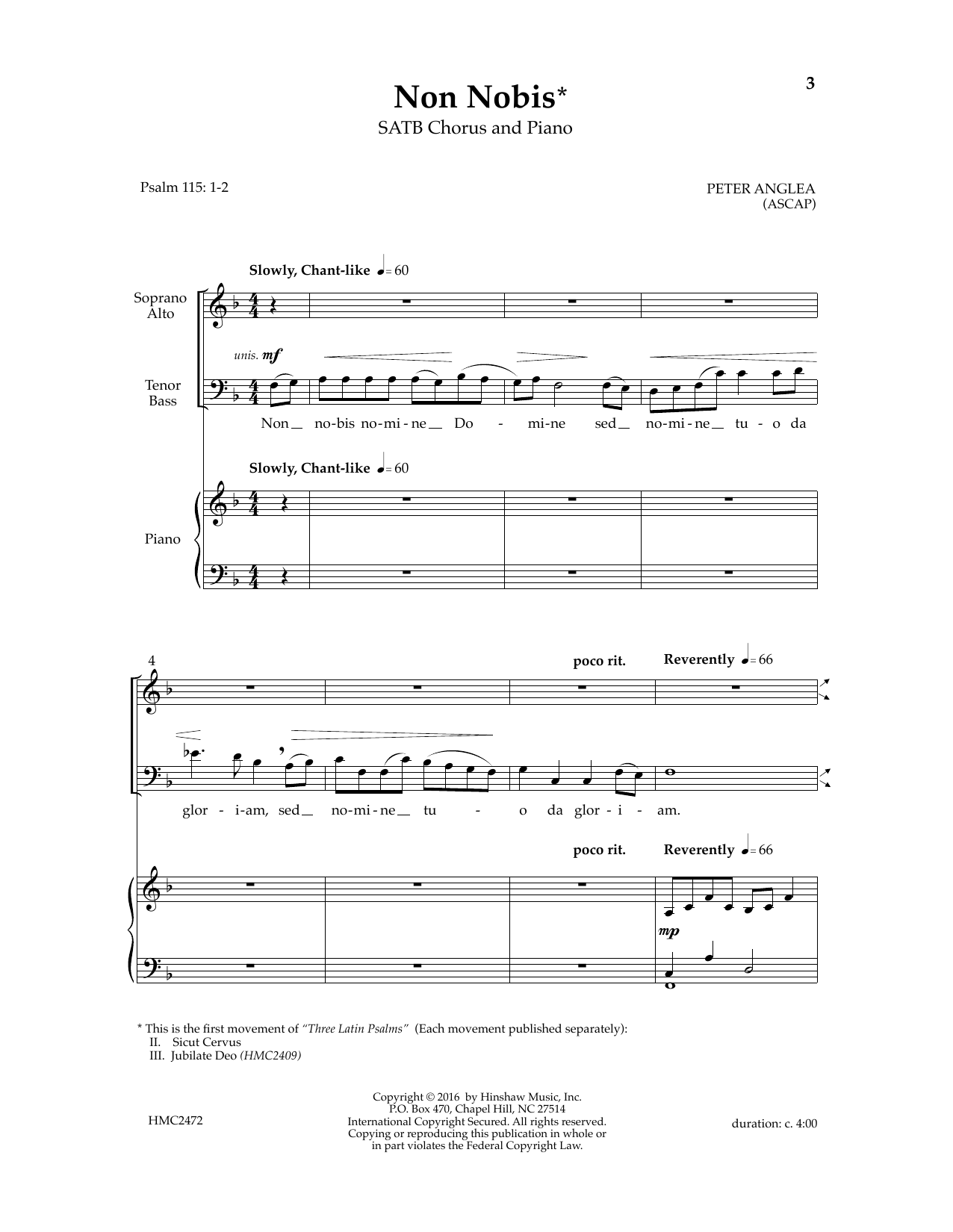 Download Peter Anglea Non Nobis Sheet Music and learn how to play SATB Choir PDF digital score in minutes