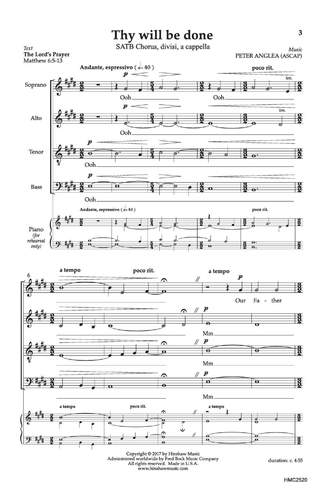 Download Peter Anglea Thy Will Be Done Sheet Music and learn how to play Choral PDF digital score in minutes