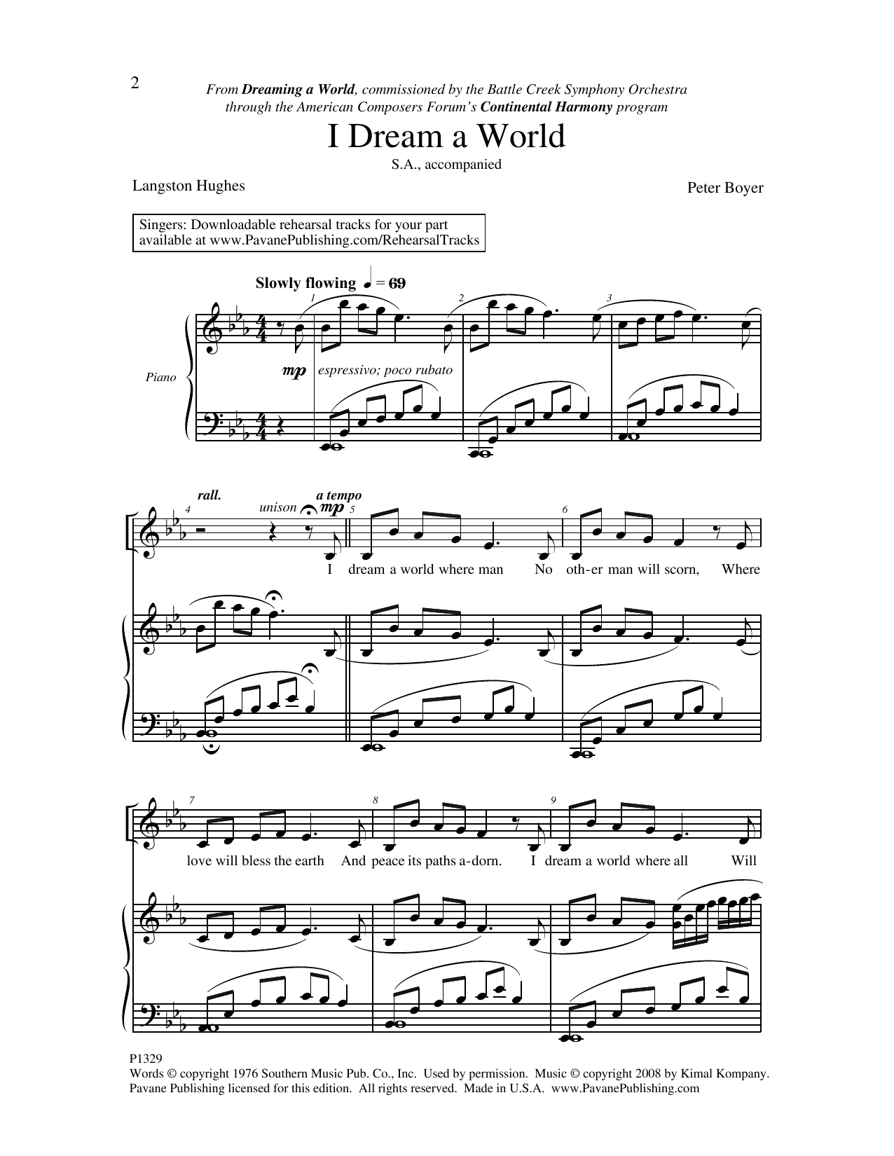 Download Peter Boyer I Dream A World Sheet Music and learn how to play 2-Part Choir PDF digital score in minutes
