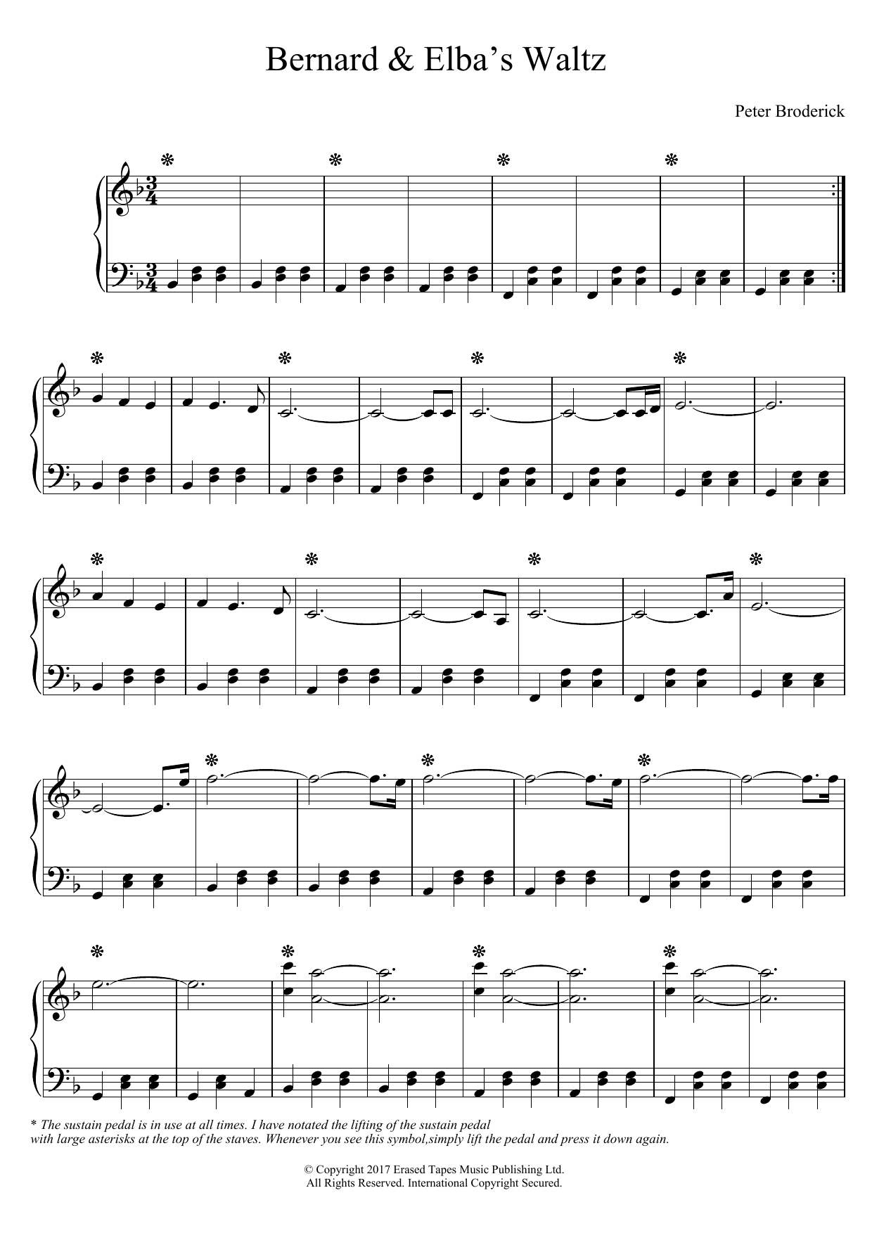 Download Peter Broderick Bernard and Elba's Waltz Sheet Music and learn how to play Piano Solo PDF digital score in minutes