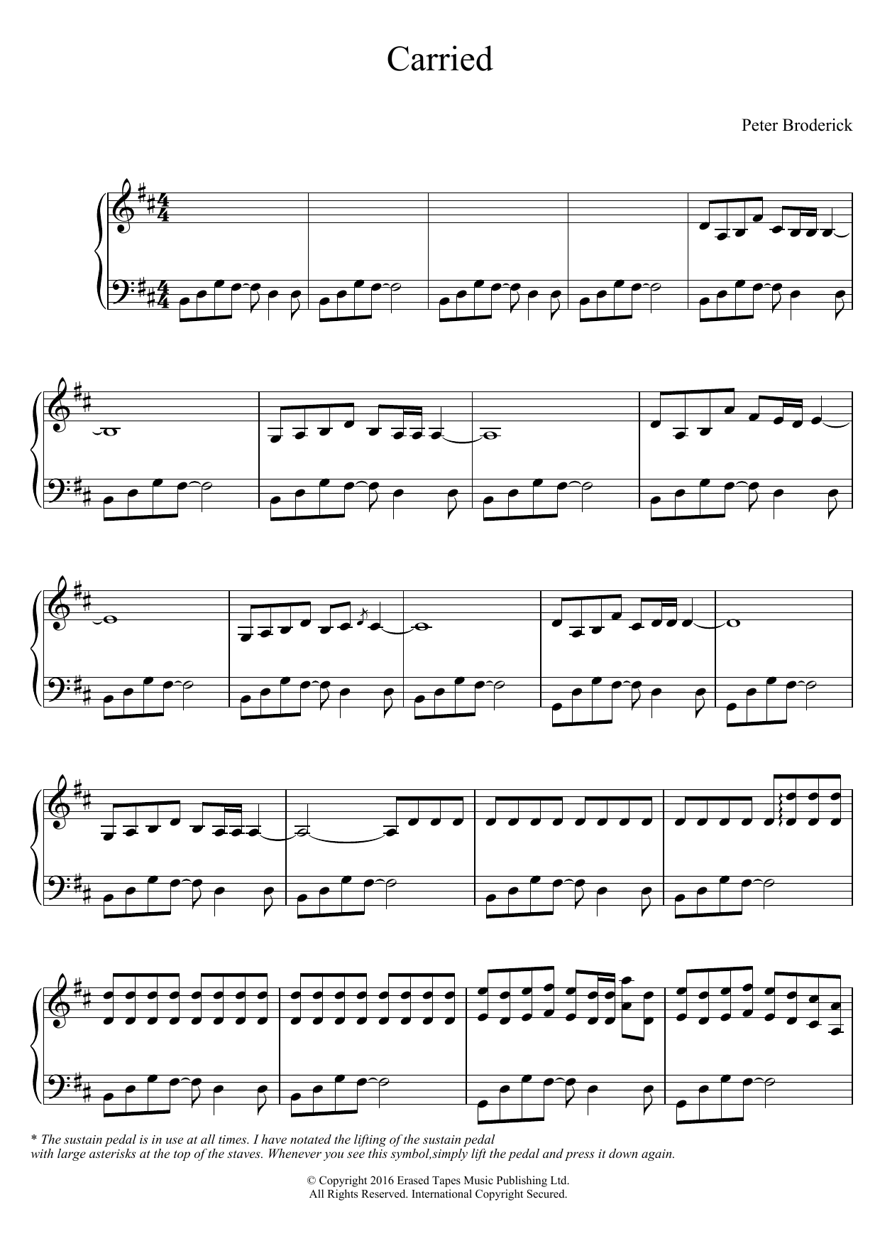 Download Peter Broderick Carried Sheet Music and learn how to play Piano Solo PDF digital score in minutes