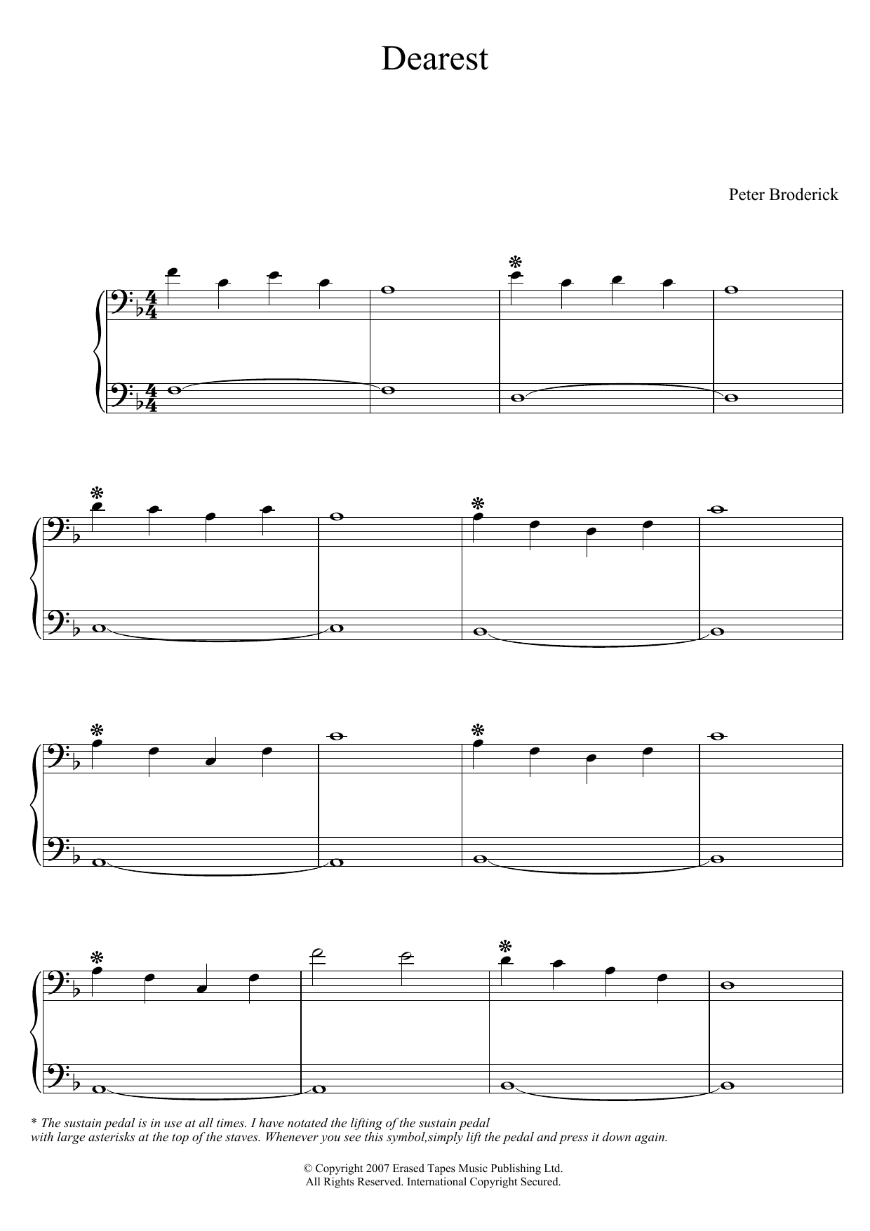 Download Peter Broderick Dearest Sheet Music and learn how to play Piano PDF digital score in minutes