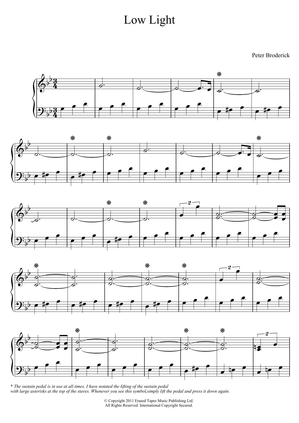 Download Peter Broderick Low Light Sheet Music and learn how to play Piano Solo PDF digital score in minutes