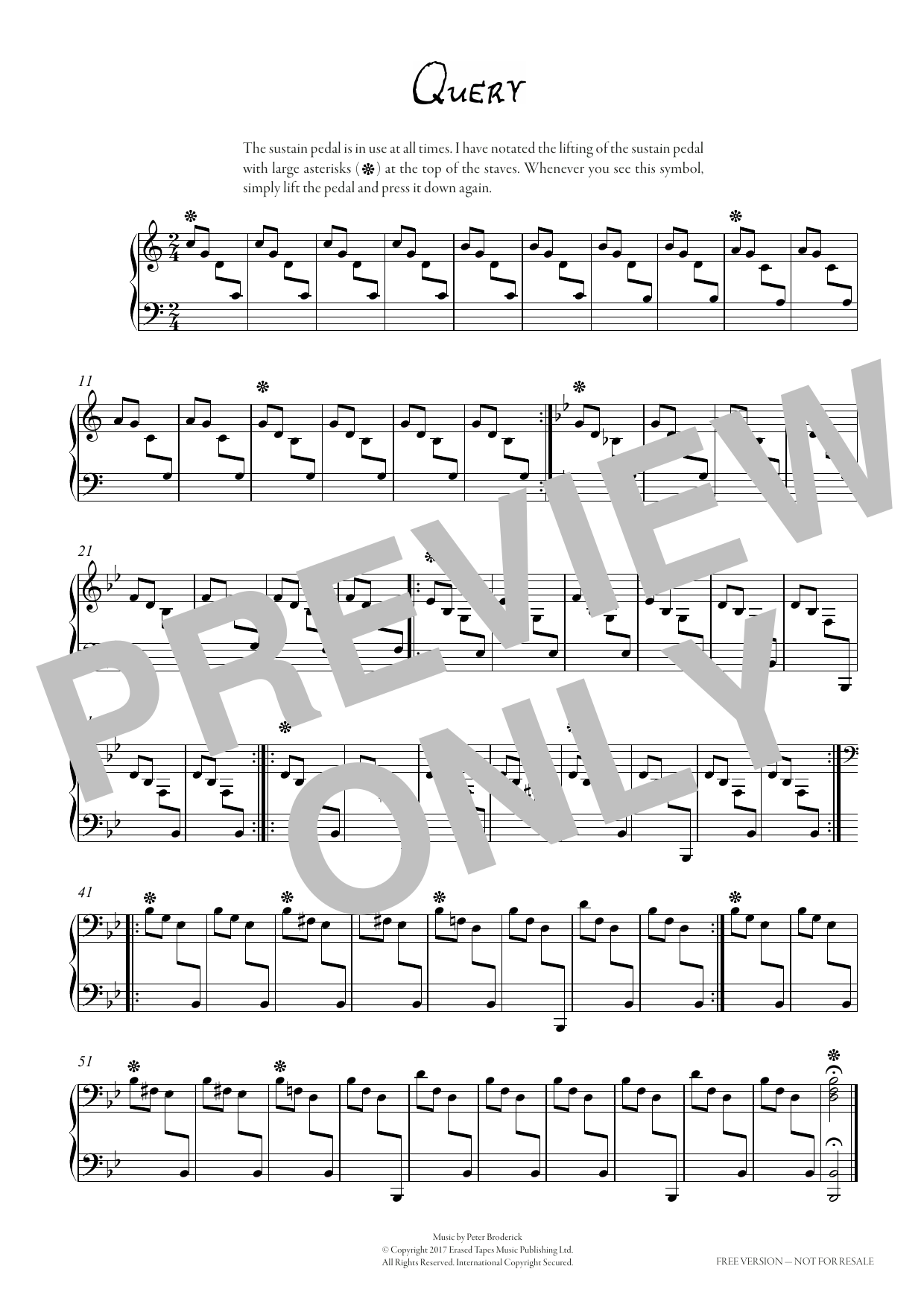 Download Peter Broderick Query Sheet Music and learn how to play Piano Solo PDF digital score in minutes