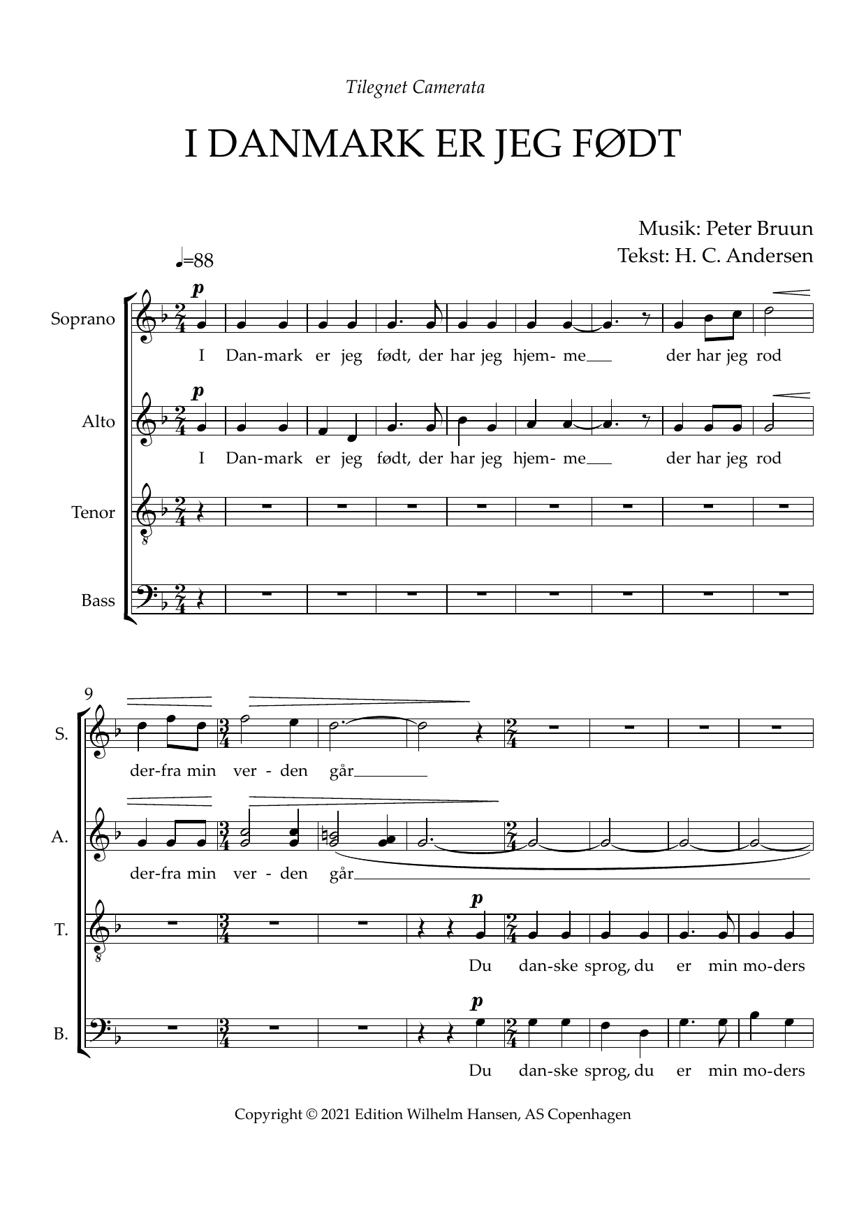 Download Peter Bruun I DANMARK ER JEG FØDT Sheet Music and learn how to play Choir PDF digital score in minutes