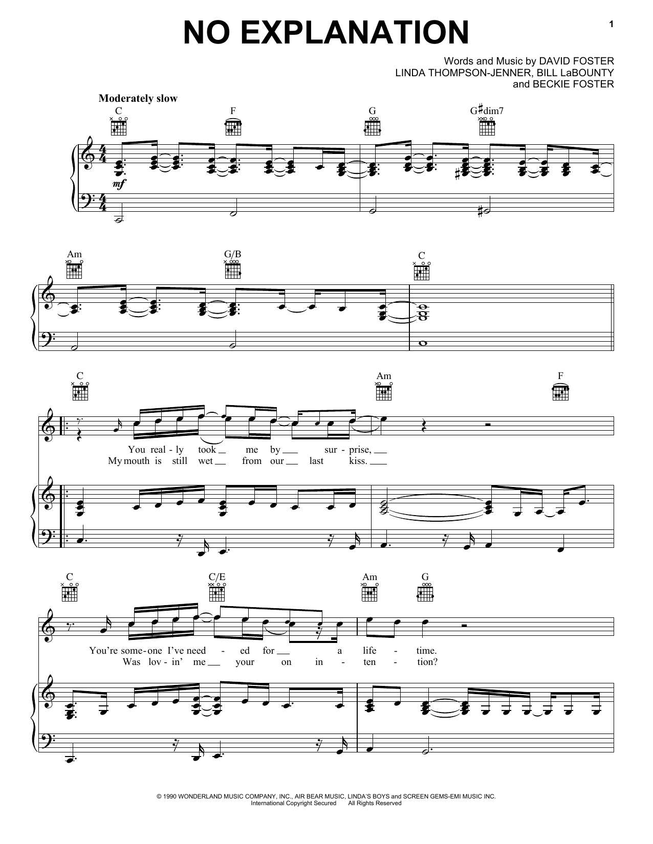 Download Peter Cetera No Explanation (from Pretty Woman) Sheet Music and learn how to play Piano, Vocal & Guitar Chords (Right-Hand Melody) PDF digital score in minutes