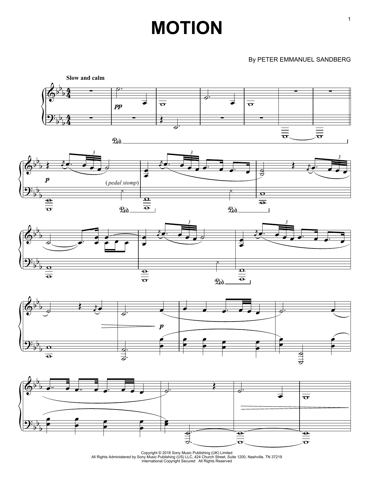 Download Peter Emmanuel Sandberg Motion Sheet Music and learn how to play Piano Solo PDF digital score in minutes