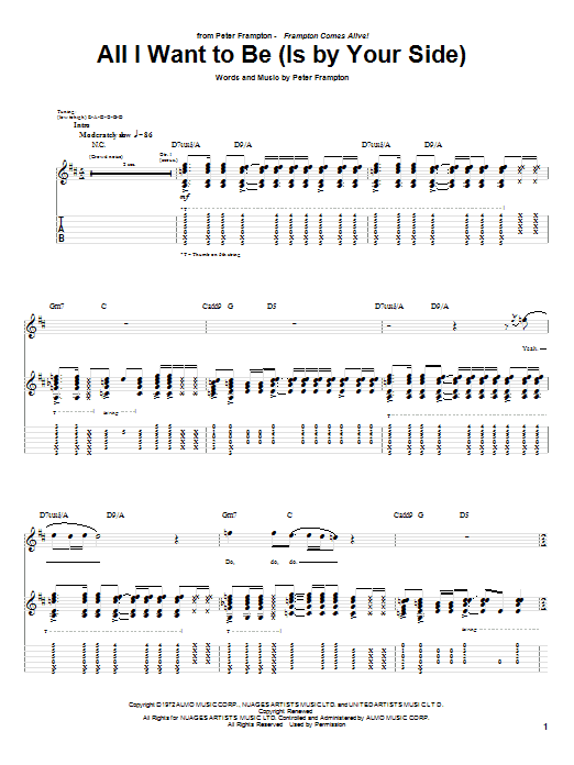 Download Peter Frampton All I Want To Be (Is By Your Side) Sheet Music and learn how to play Guitar Tab PDF digital score in minutes