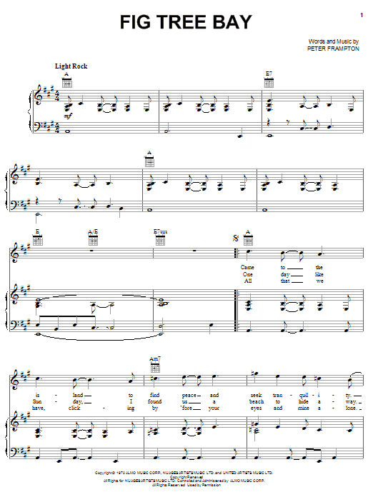 Download Peter Frampton Fig Tree Bay Sheet Music and learn how to play Piano, Vocal & Guitar (Right-Hand Melody) PDF digital score in minutes
