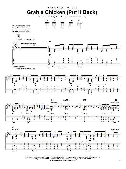 Download Peter Frampton Grab A Chicken (Put It Back) Sheet Music and learn how to play Guitar Tab PDF digital score in minutes