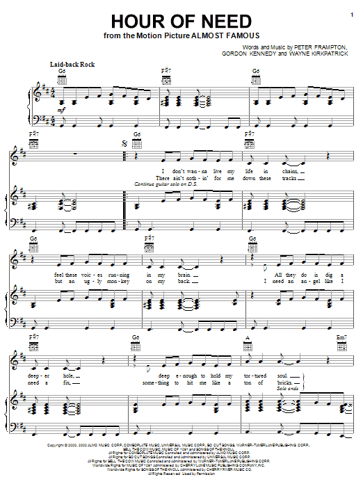 Download Peter Frampton Hour Of Need Sheet Music and learn how to play Piano, Vocal & Guitar (Right-Hand Melody) PDF digital score in minutes