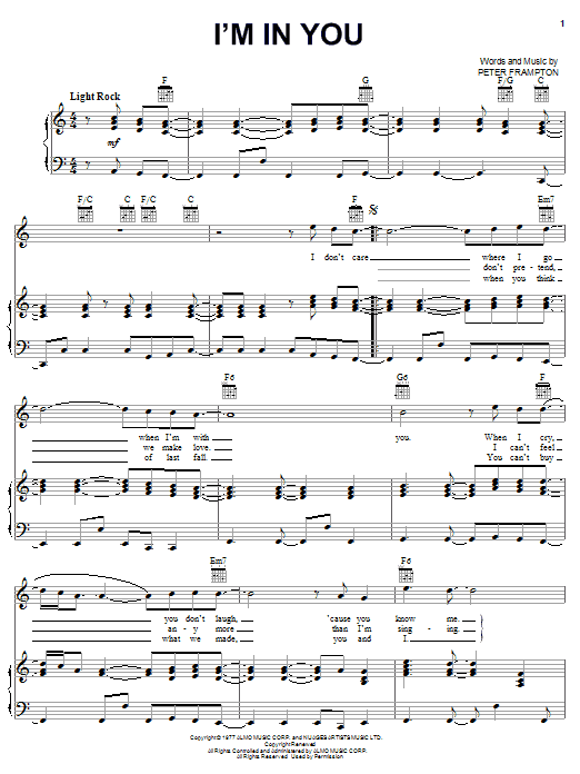 Download Peter Frampton I'm In You Sheet Music and learn how to play Melody Line, Lyrics & Chords PDF digital score in minutes