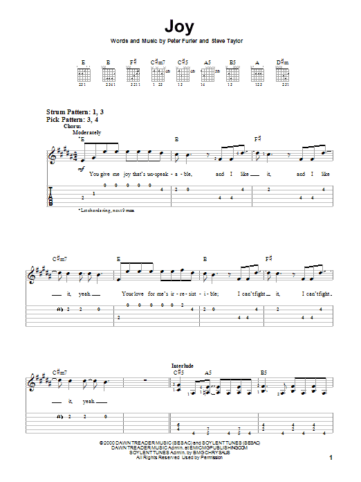 Download Peter Furler Joy Sheet Music and learn how to play Easy Guitar PDF digital score in minutes